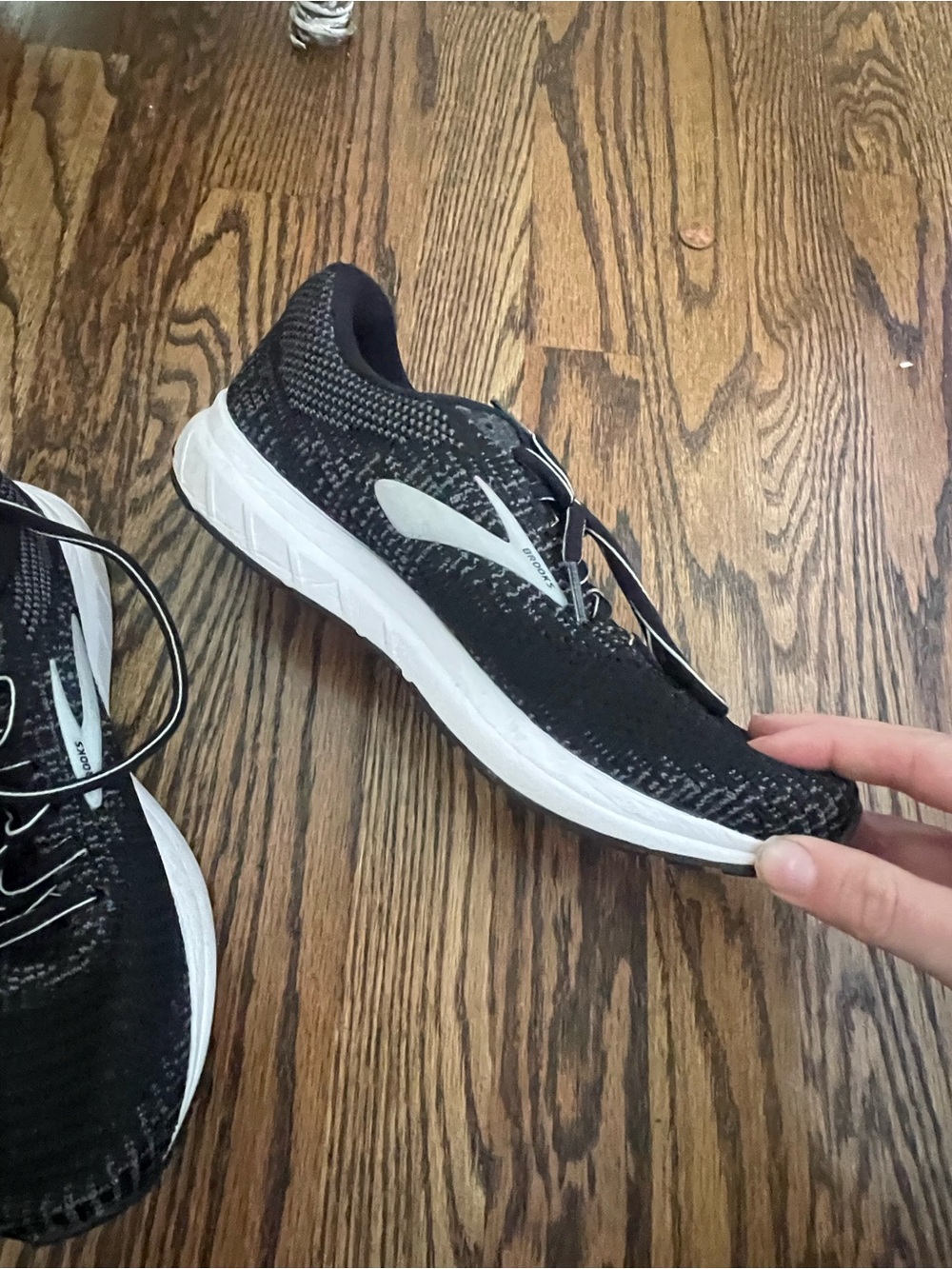 Black Womens Running Sneakers with White Accents - Picture 2 of 5